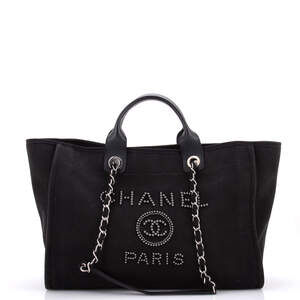 Chanel Medium Deauville Tote Pearl Embellished Canvas